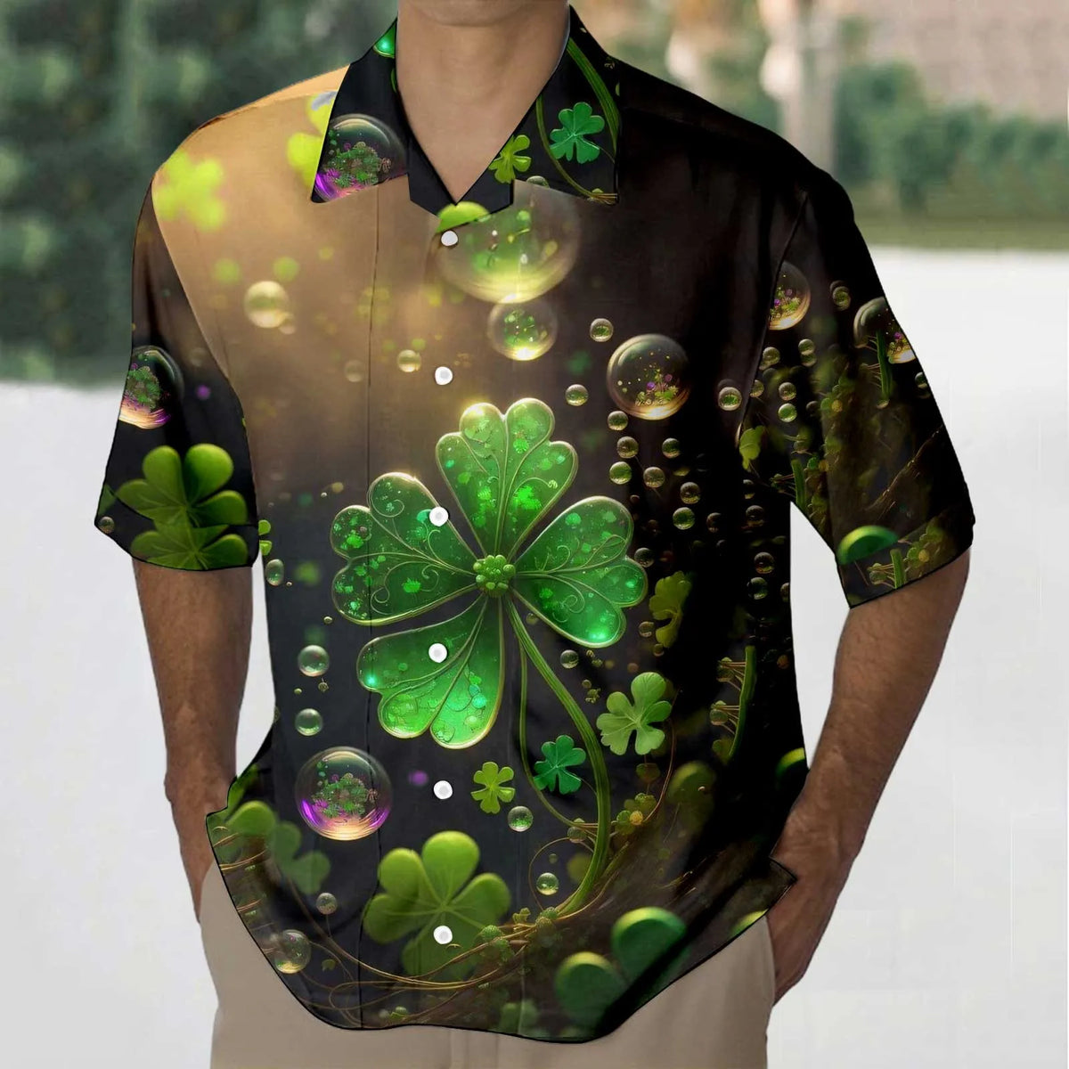 St. Patrick's Day Men's Festive Green Shamrock Shirt – 3D Print Button-Up – The Party Days | The Party Days