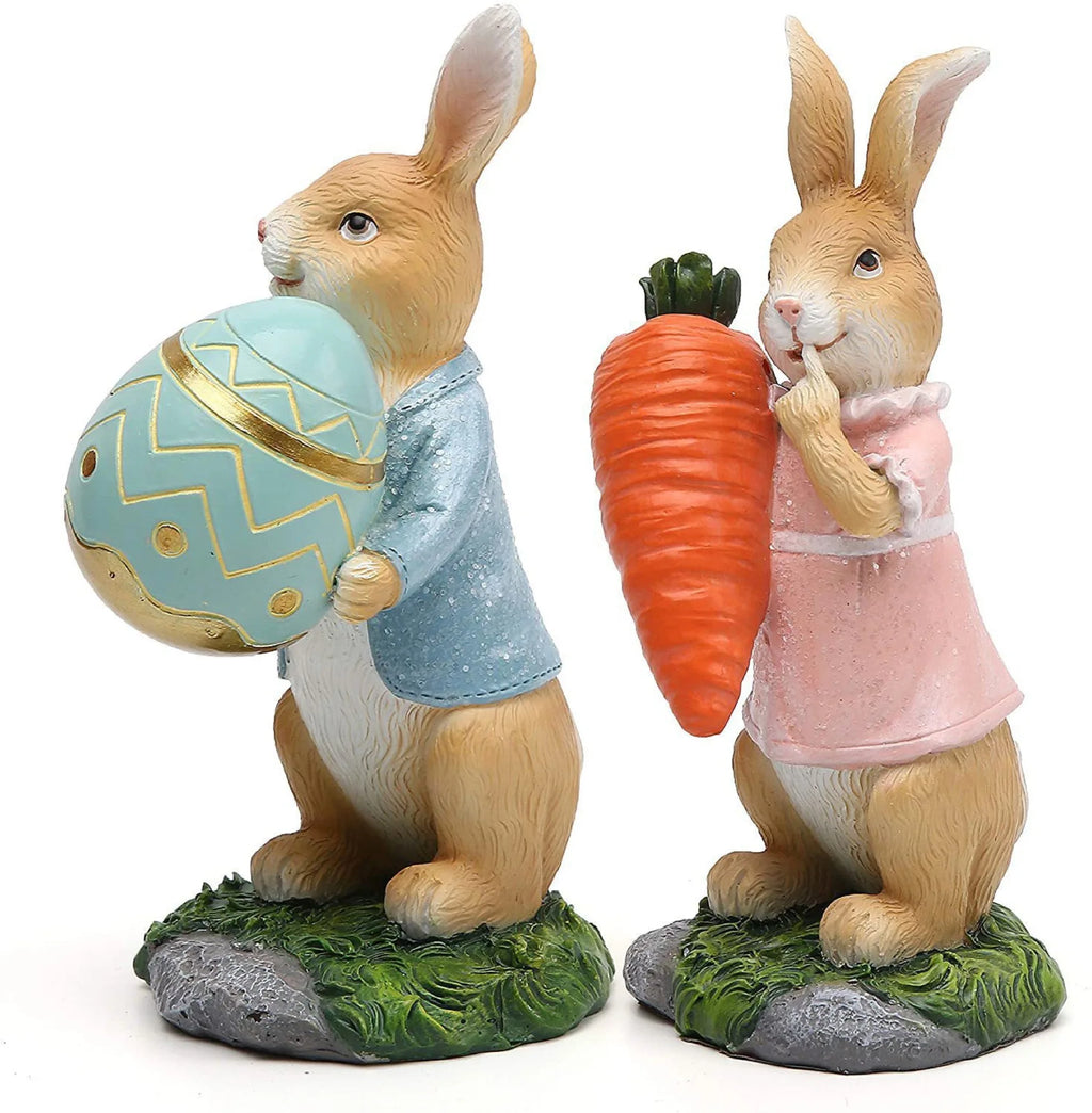 Hand-Painted Easter Bunny Figurines – Premium Resin Rabbit Decor with Carrots & Eggs – The Party Days | The Party Days