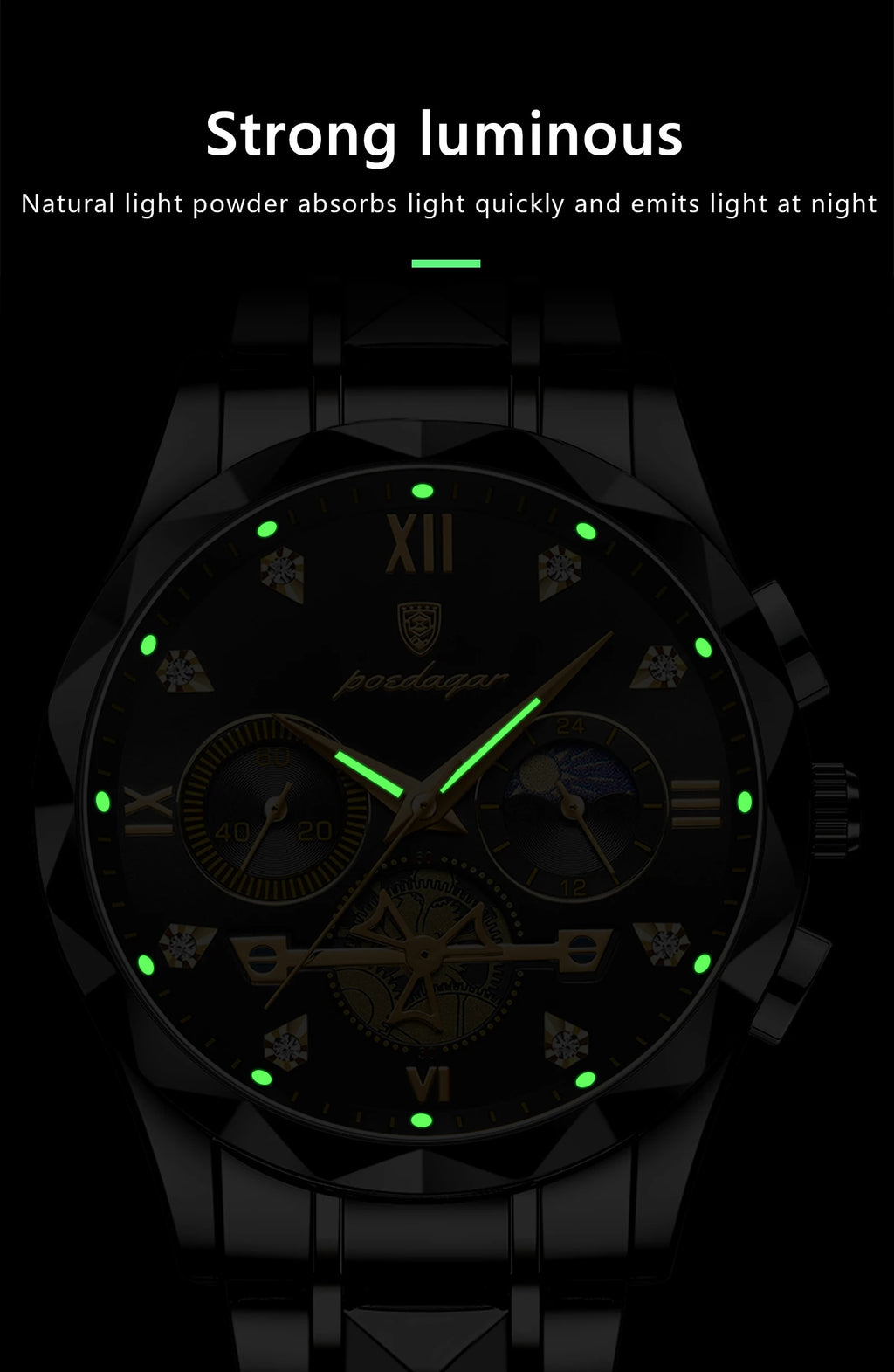 POEDAGAR 996 Men's Business Chronograph Watch – Stainless Steel Luminous | The Party Days | The Party Days