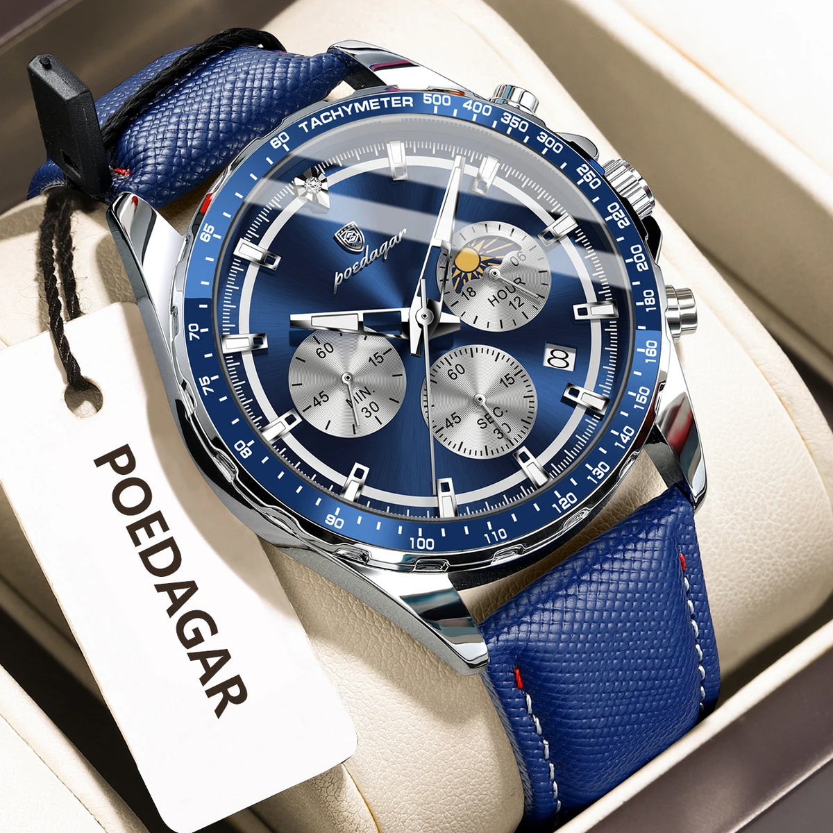 POEDAGAR 879-L Men's Quartz Chronograph Watch – Luminous Leather Strap | The Party Days | The Party Days