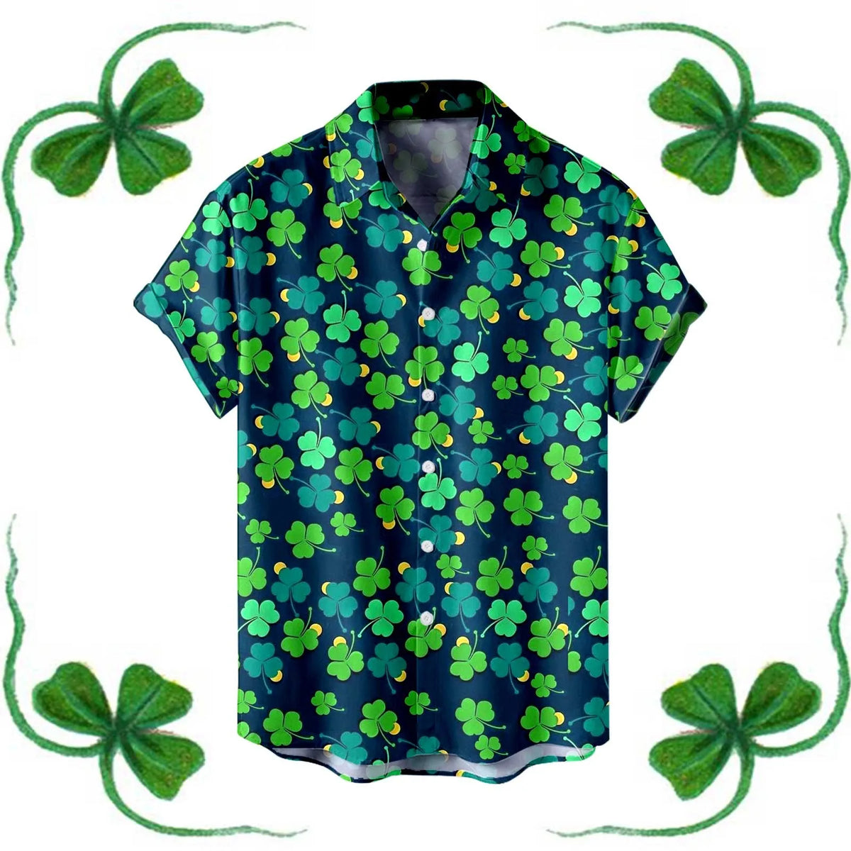 St. Patrick's Day Men's Festive Green Shamrock Shirt – 3D Print Button-Up – The Party Days | The Party Days