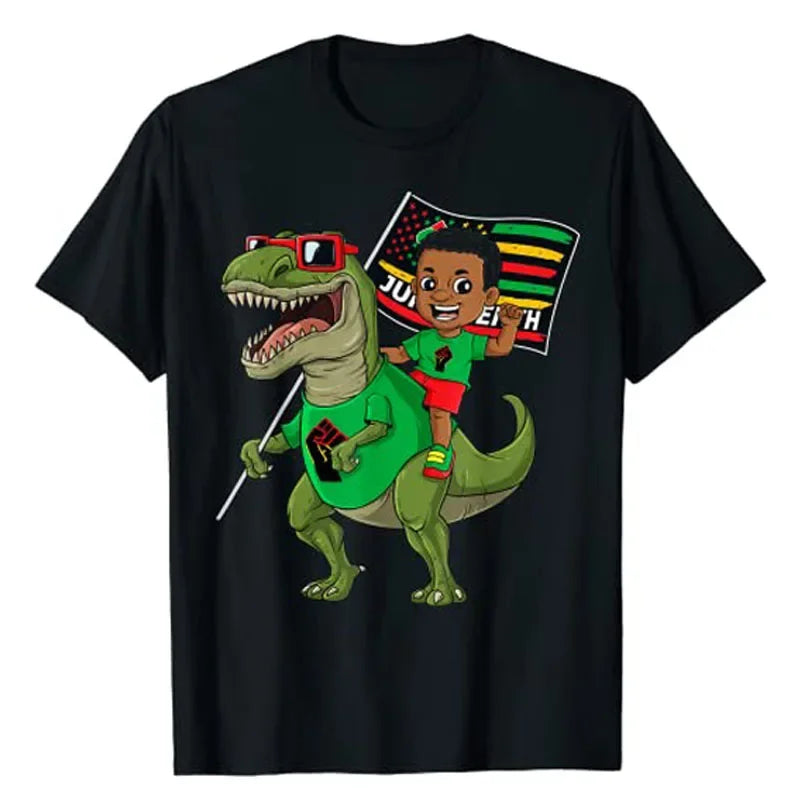 Juneteenth Black King Riding T-Rex Dino Graphic T-Shirt – Kids & Adults | The Party Days | The Party Days