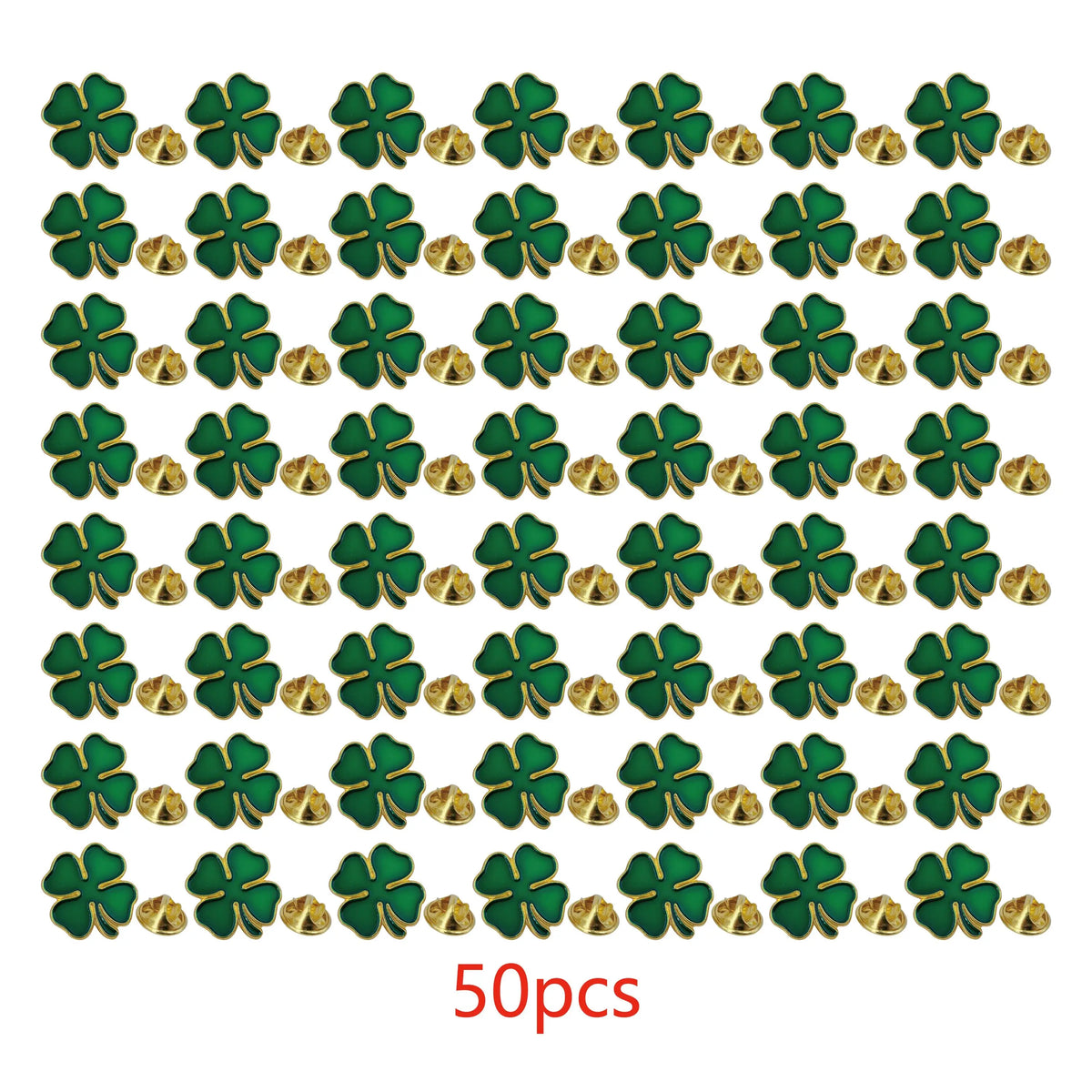 St. Patrick's Day Four-Leaf Clover Pin – Green & Gold Metal Brooch – The Party Days | The Party Days