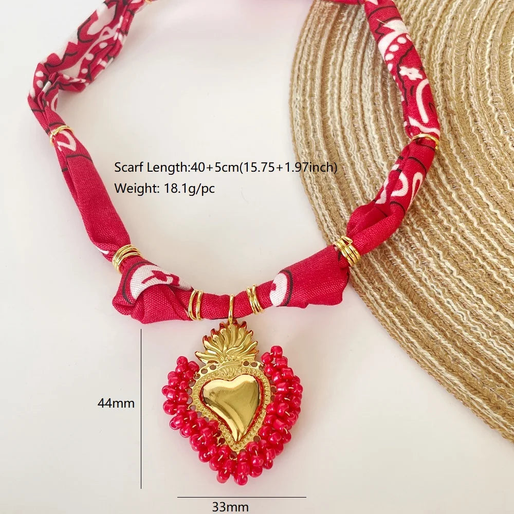 Orange Bandana Necklace with Gold Plated Charms – Sun, Dog, Heart & More – The Party Days | The Party Days