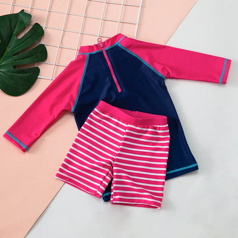 Unicorn 3-Piece Swimsuit Set for Girls | Long Sleeve + Shorts + Cap | The Party Days | The Party Days