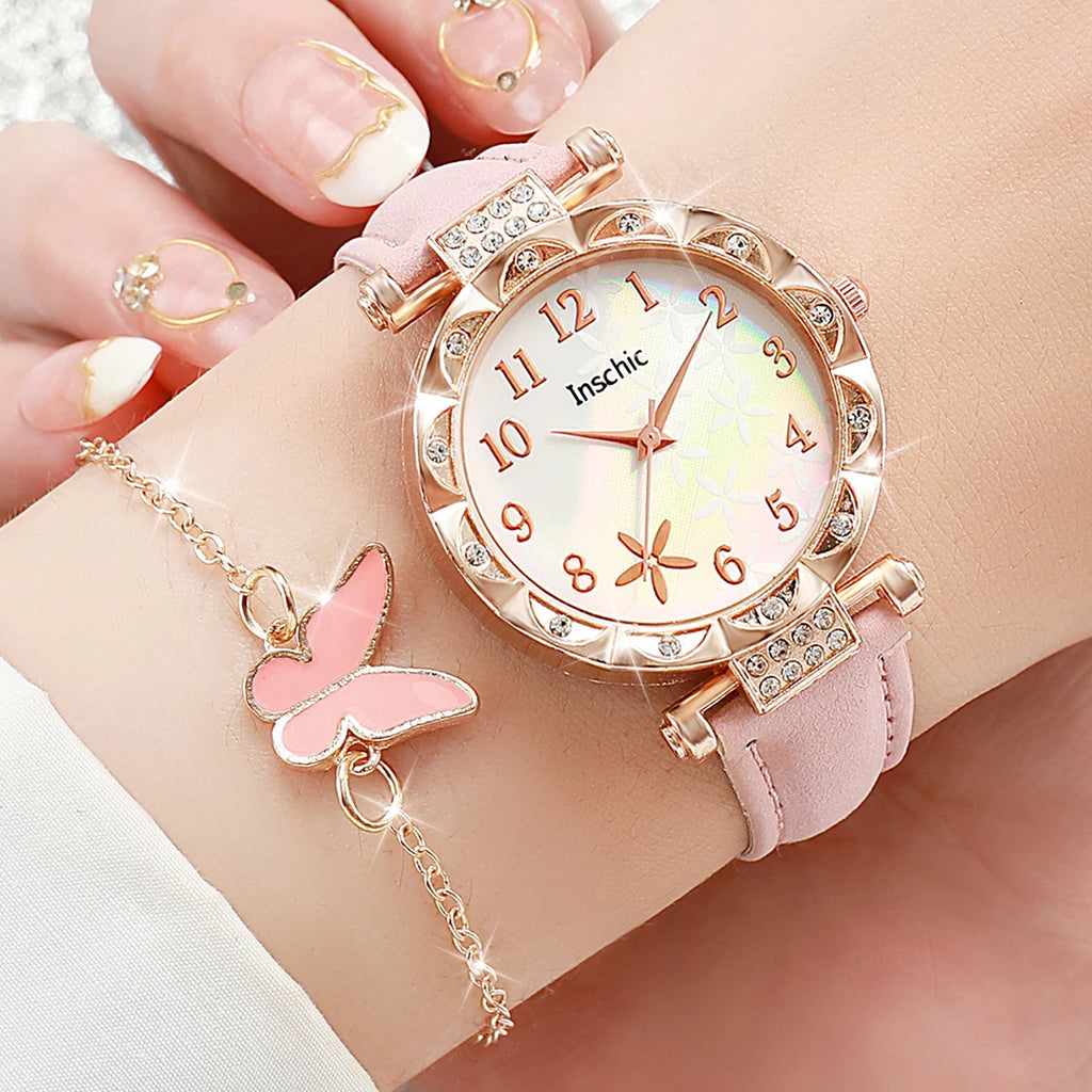 Women's 6 Piece Jewelry Set – Floral Quartz Watch + Earrings + Necklace + Bracelet + Ring | The Party Days | The Party Days