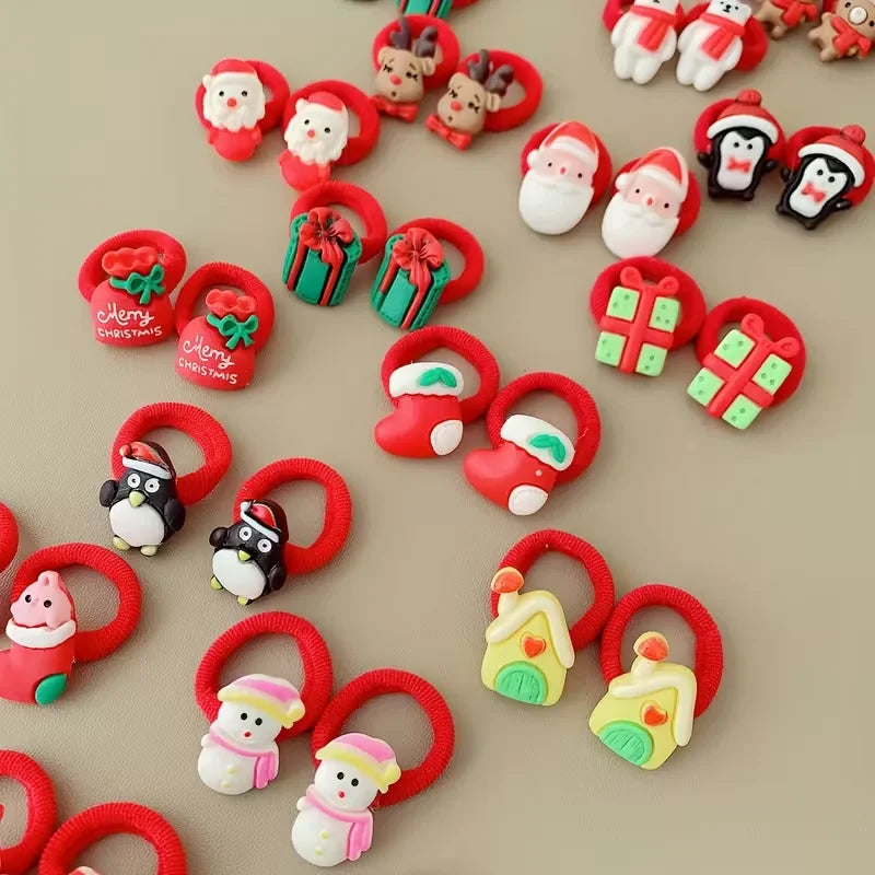 Christmas Hair Ties for Girls – Set of 10 Santa & Reindeer Designs – The Party Days | The Party Days