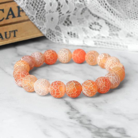 8mm Orange Weathered Stone Bracelet – Energy Beaded Yoga Bangle – The Party Days