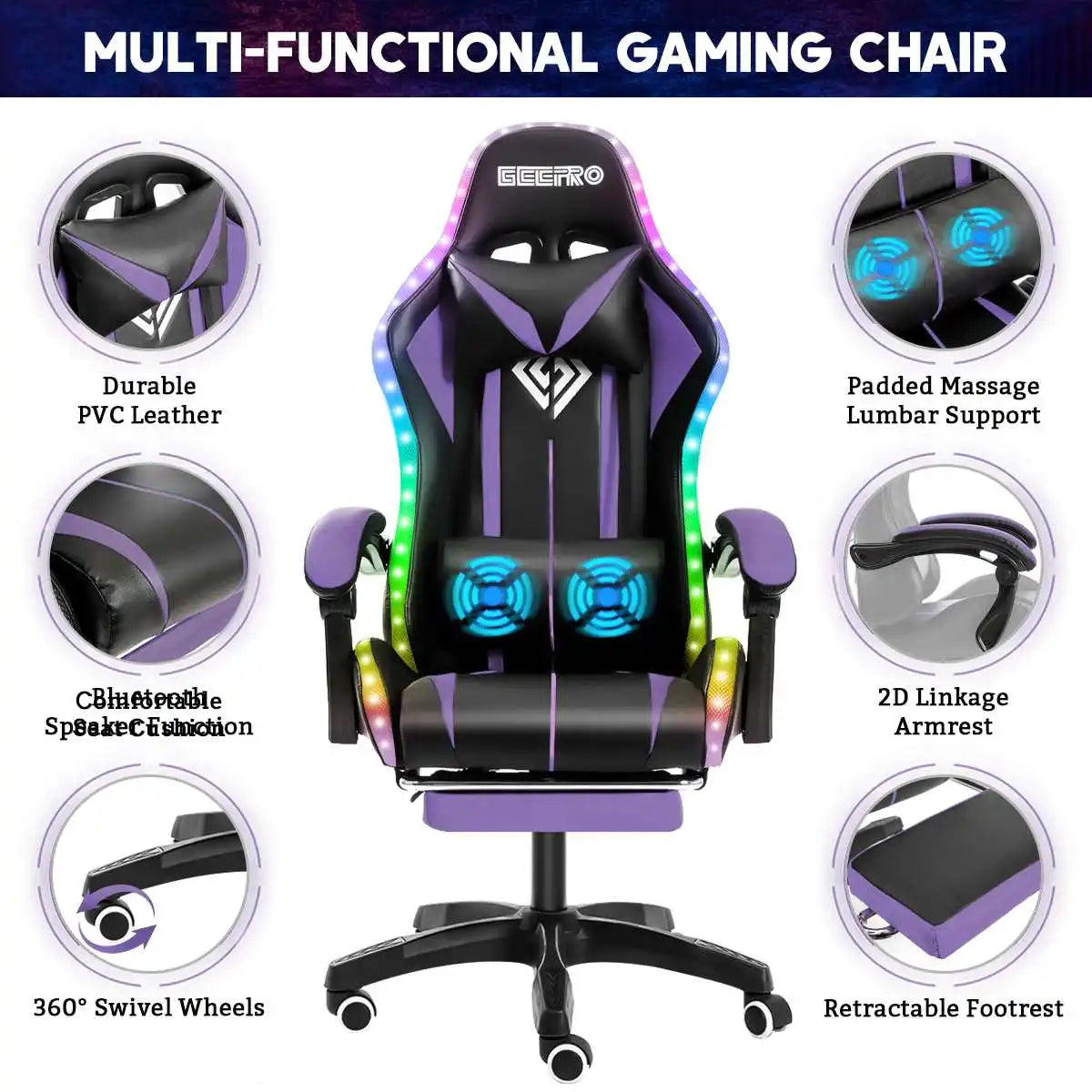 High Quality Ergonomic Gamer RGB Light Office 2 Point Massage