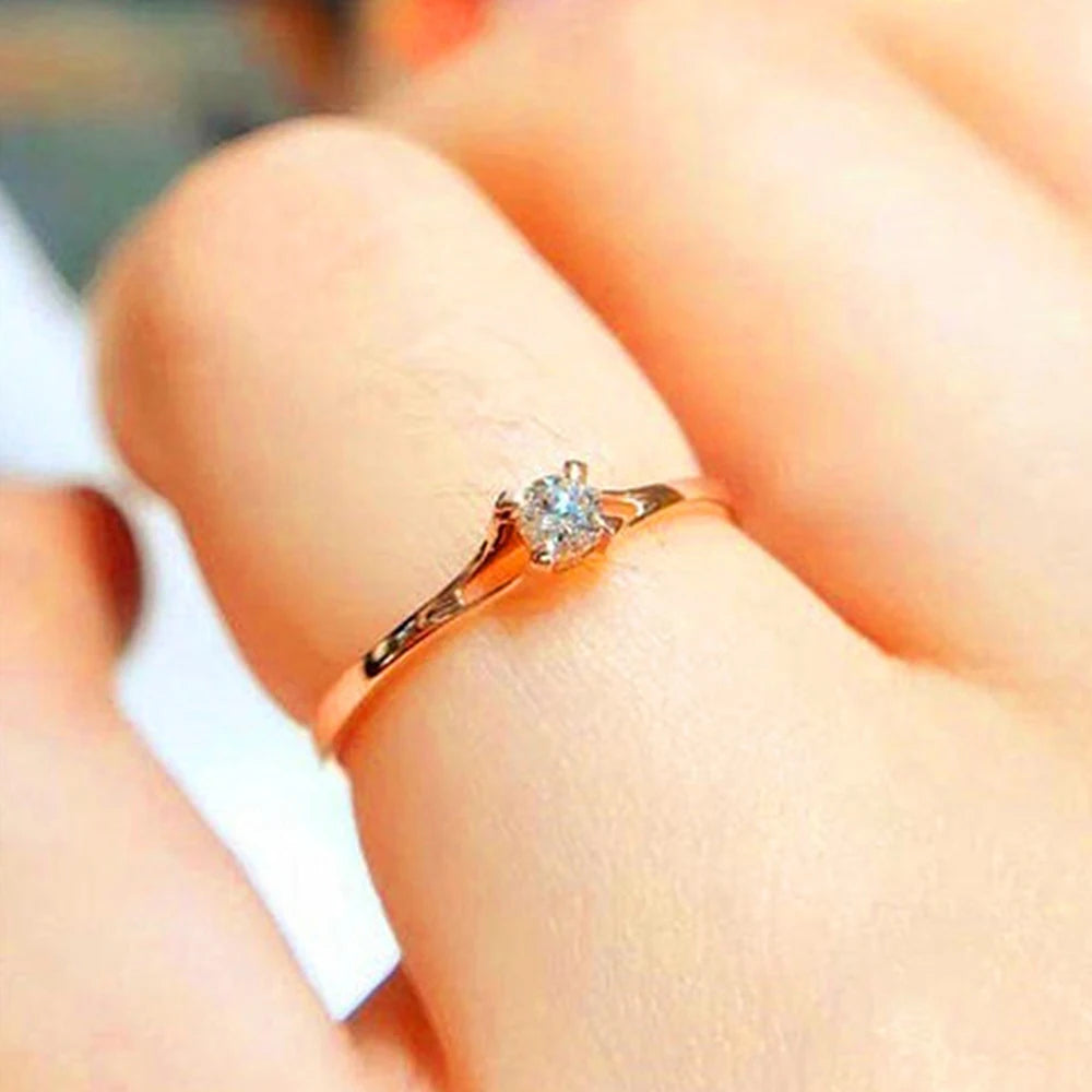 Minimalist Women's Wedding Ring with 4MM Cubic Zirconia – Elegant Engagement Band | The Party Days | The Party Days