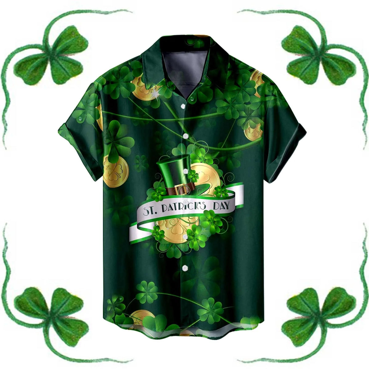 St. Patrick's Day Men's Festive Green Shamrock Shirt – 3D Print Button-Up – The Party Days | The Party Days