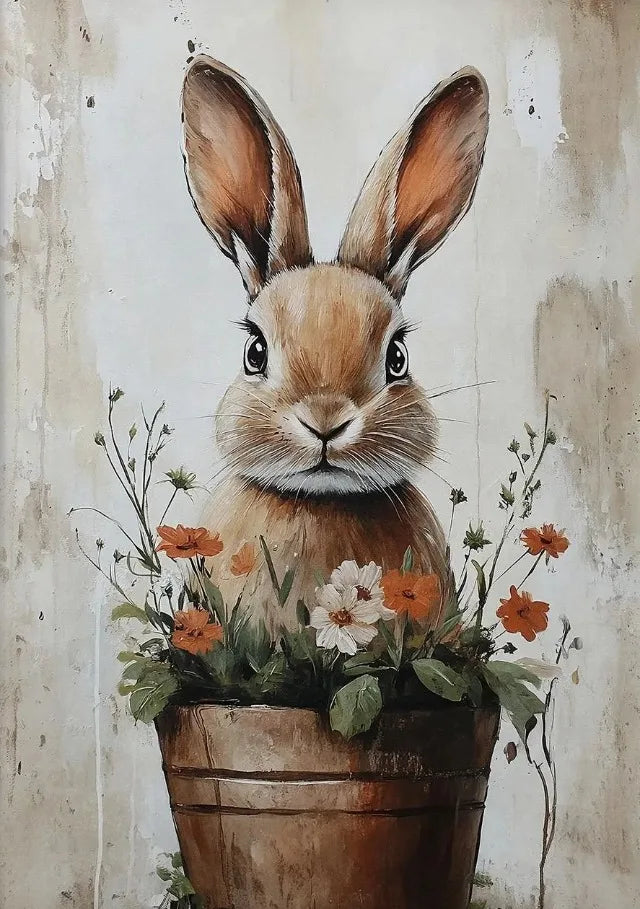 Easter Bunny Canvas Poster – Spring Wall Art with Carrot Bucket – The Party Days | The Party Days