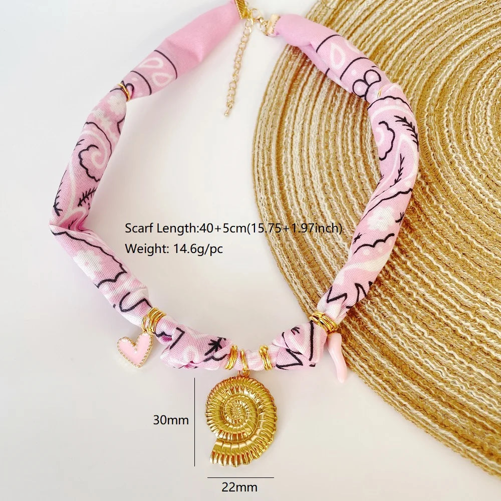 Orange Bandana Necklace with Gold Plated Charms – Sun, Dog, Heart & More – The Party Days | The Party Days
