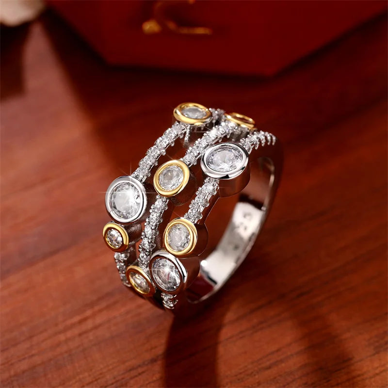 Two Tone Three Line Women Wedding Rings
