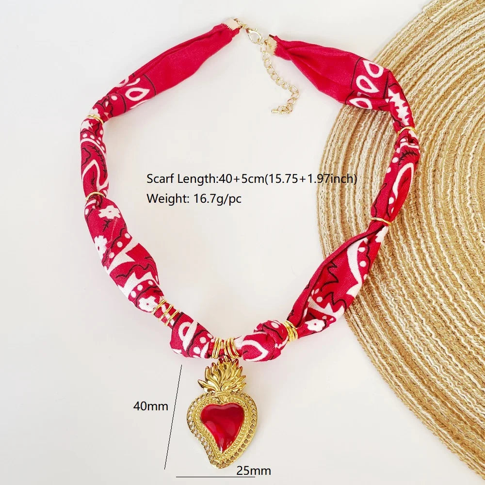 Orange Bandana Necklace with Gold Plated Charms – Sun, Dog, Heart & More – The Party Days | The Party Days