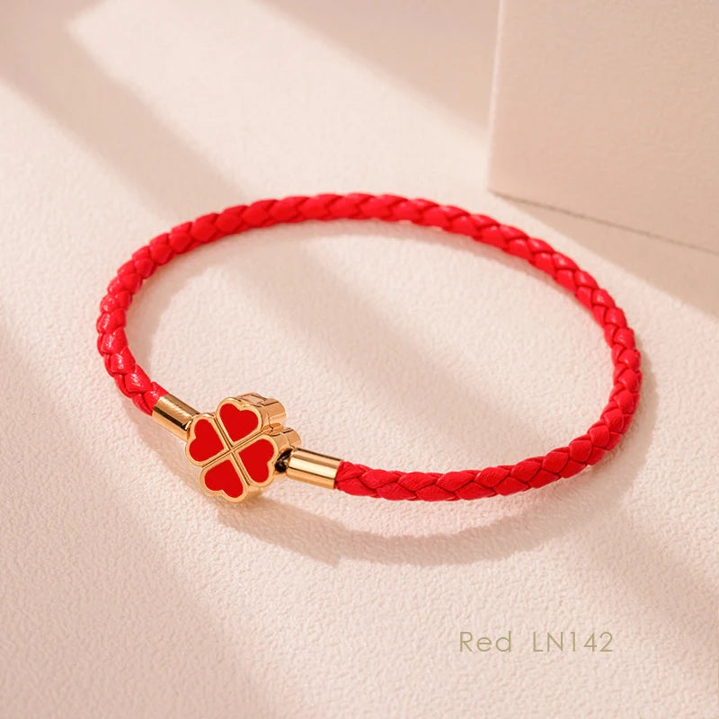 Four-Leaf Clover Lucky Braided Leather Bracelet & Anklet – 9 Colors | The Party Days | The Party Days