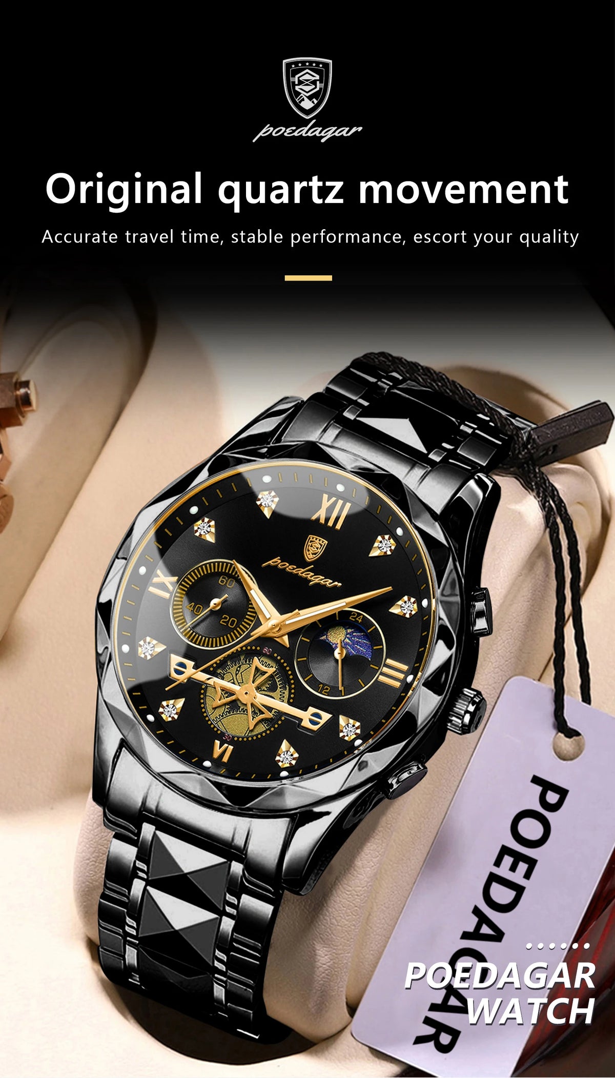 POEDAGAR 996 Men's Business Chronograph Watch – Stainless Steel Luminous | The Party Days | The Party Days