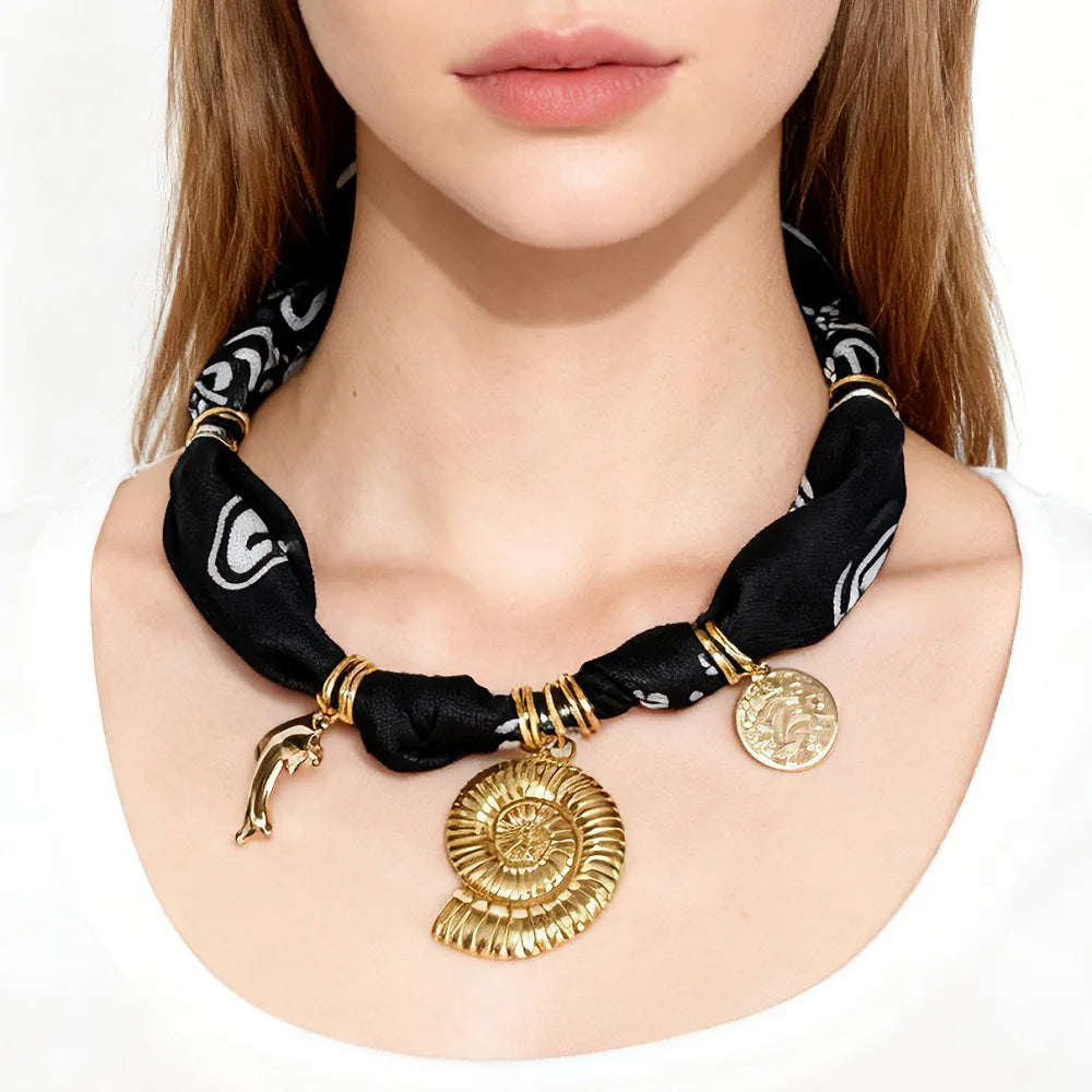 Orange Bandana Necklace with Gold Plated Charms – Sun, Dog, Heart & More – The Party Days | The Party Days