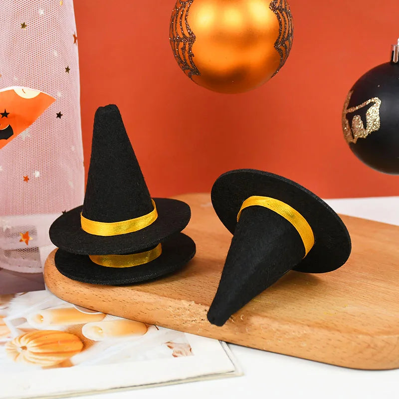 6pcs Halloween Mini Felt Witch Hats Wine Bottle Decor