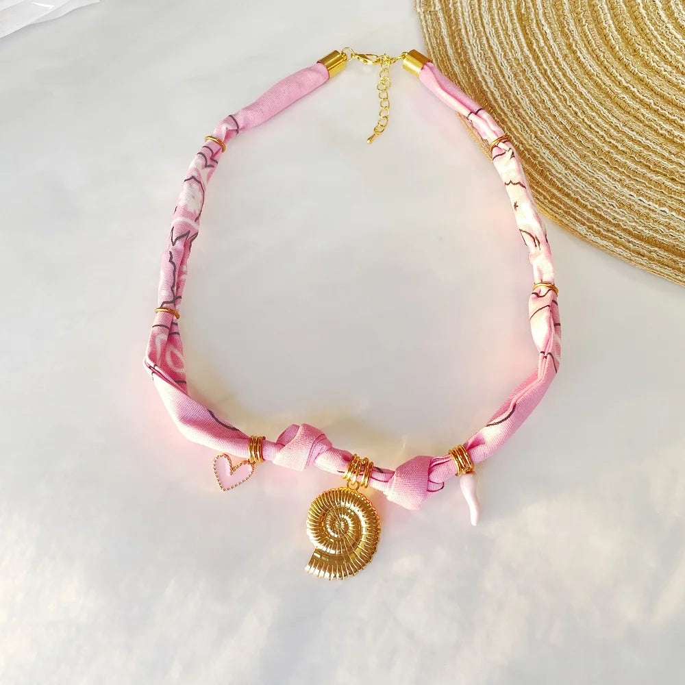Orange Bandana Necklace with Gold Plated Charms – Sun, Dog, Heart & More – The Party Days | The Party Days
