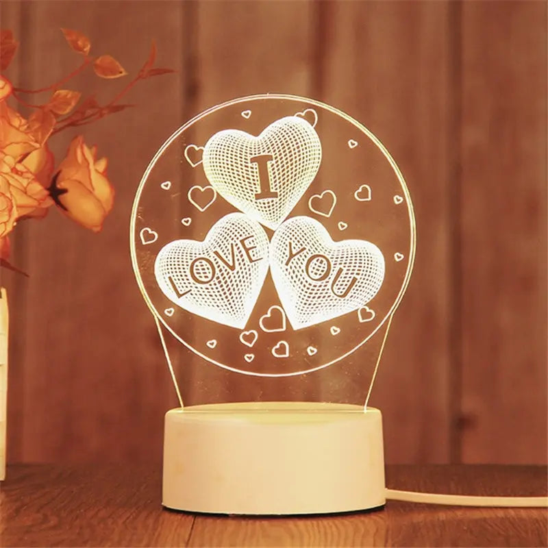 3D Acrylic LED Night Light Lamp USB – Decorative Bedside Light | The Party Days | The Party Days