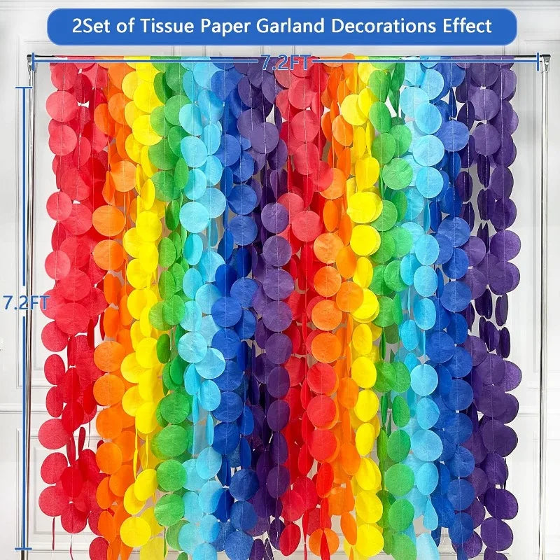 Rainbow Party Decorations – Big Polka Dot Tissue Paper Garland & Backdrop – The Party Days | The Party Days