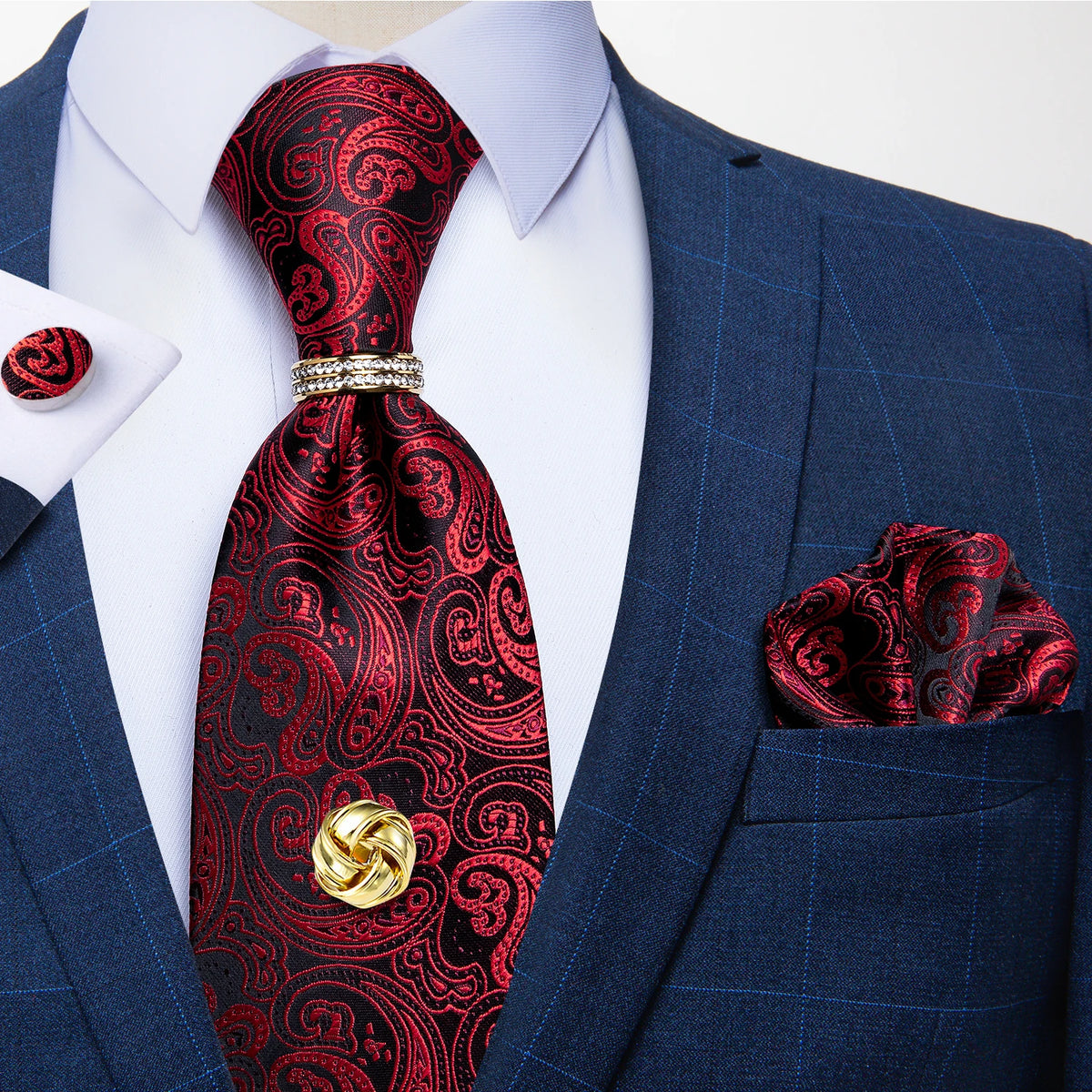 Men's Luxury Silk Tie Set – Necktie Pocket Square & Cufflinks – The Party Days | The Party Days