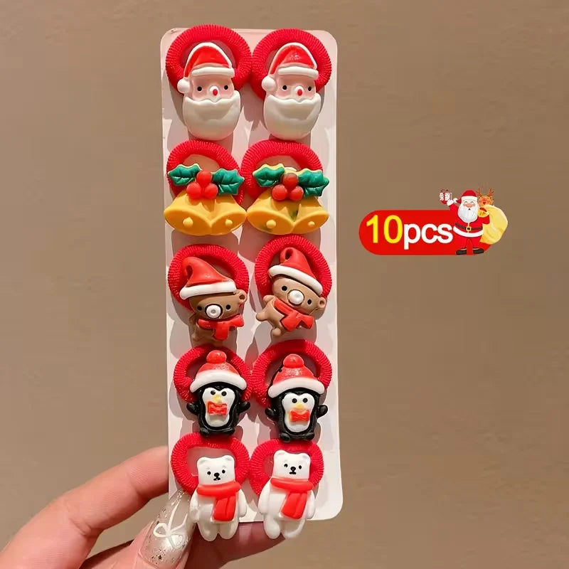 Christmas Hair Ties for Girls – Set of 10 Santa & Reindeer Designs – The Party Days | The Party Days