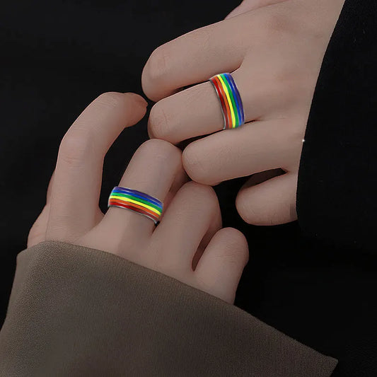 7/8/9/10/11/12Size Rainbow Unisex Ring Stainless Steel Wedding Engagement
