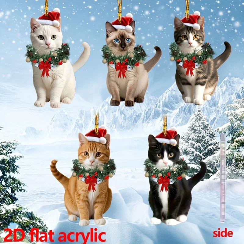 Christmas Cat Acrylic Pendants – Set of 5 Xmas Wreath Charm Hanging Ornaments – The Party Days | The Party Days