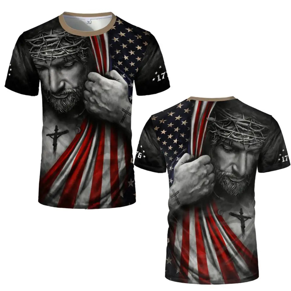 Retro American Flag 3D Print T-Shirt – Eagle & Heart Graphic Tee – Unisex Summer Streetwear – The Party Days | The Party Days