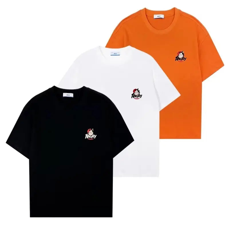 Cartoon Short Sleeve Orange Oversized Tee Men Clothing