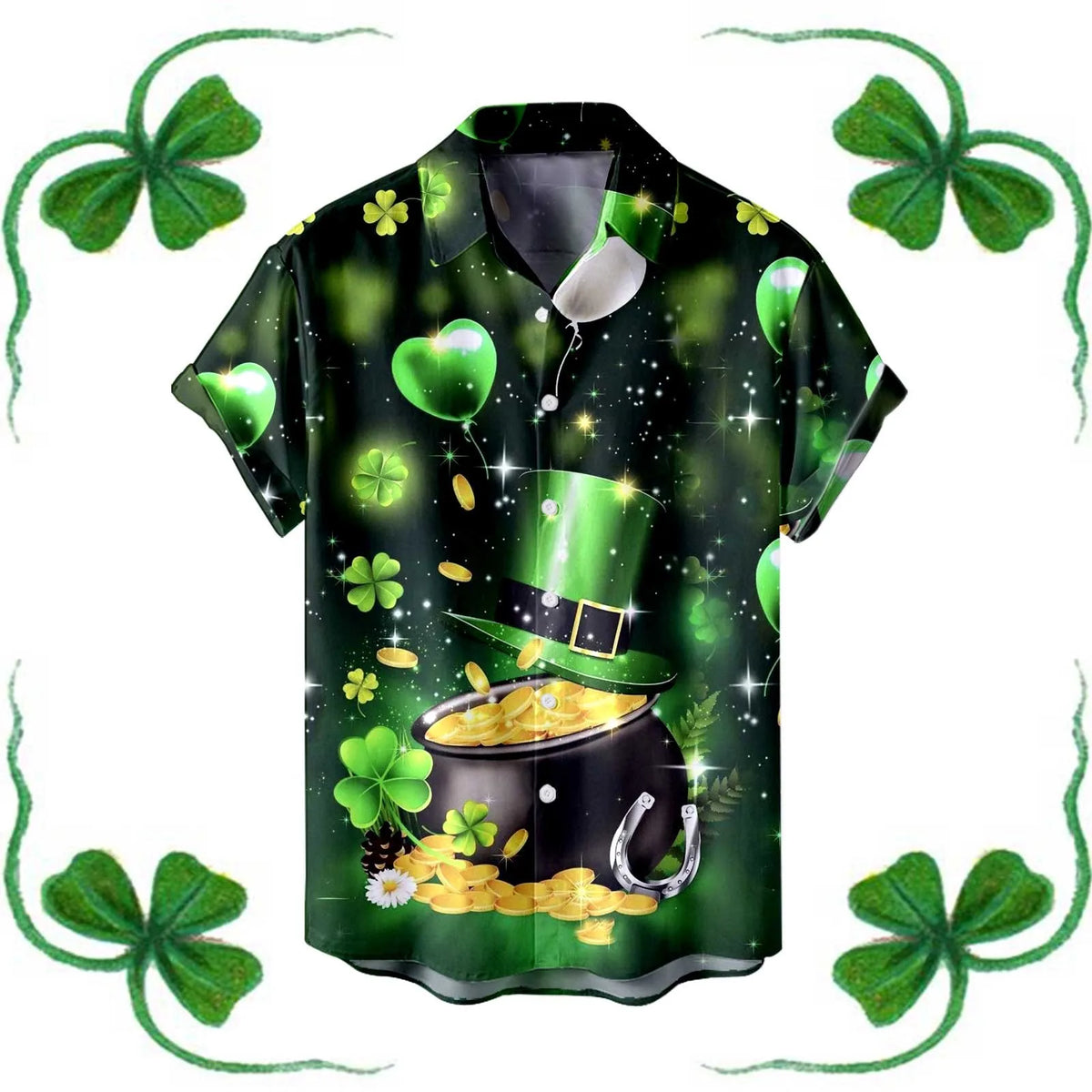 St. Patrick's Day Men's Festive Green Shamrock Shirt – 3D Print Button-Up – The Party Days | The Party Days