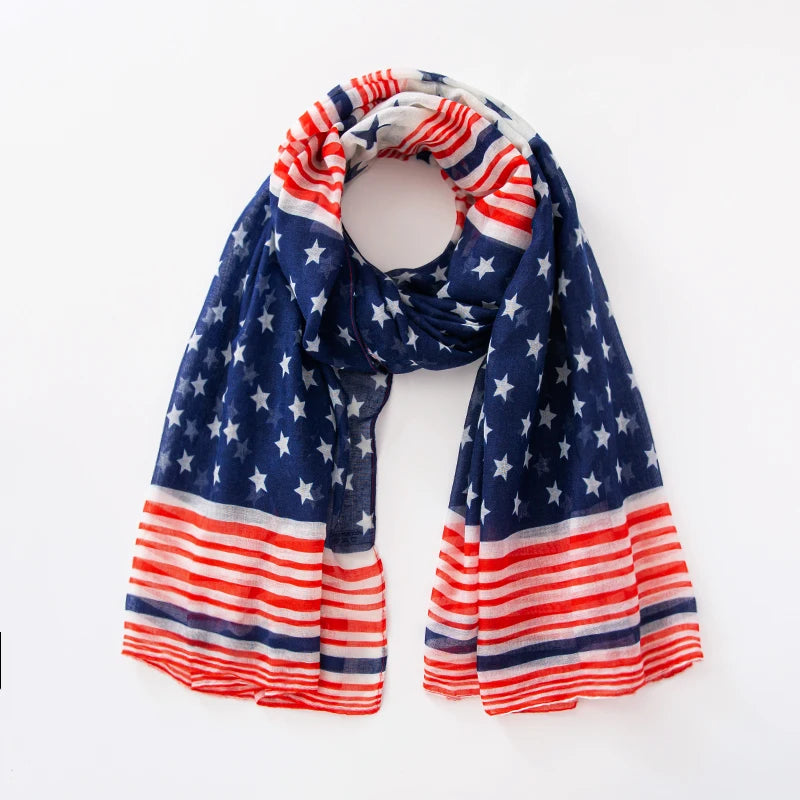 Fashion American Flag Oblong Scarfs Patriotic Stars Print Shawl Voile Soft Wrap Geometric Stripes Scarf | The Party Days | The Party Days