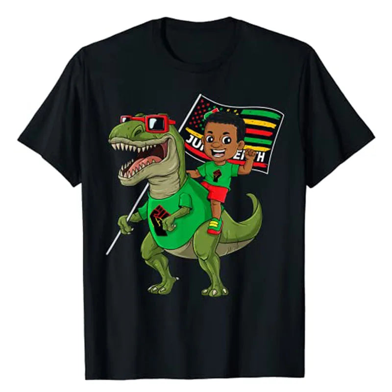Juneteenth Black King Riding T-Rex Dino Graphic T-Shirt – Kids & Adults | The Party Days | The Party Days