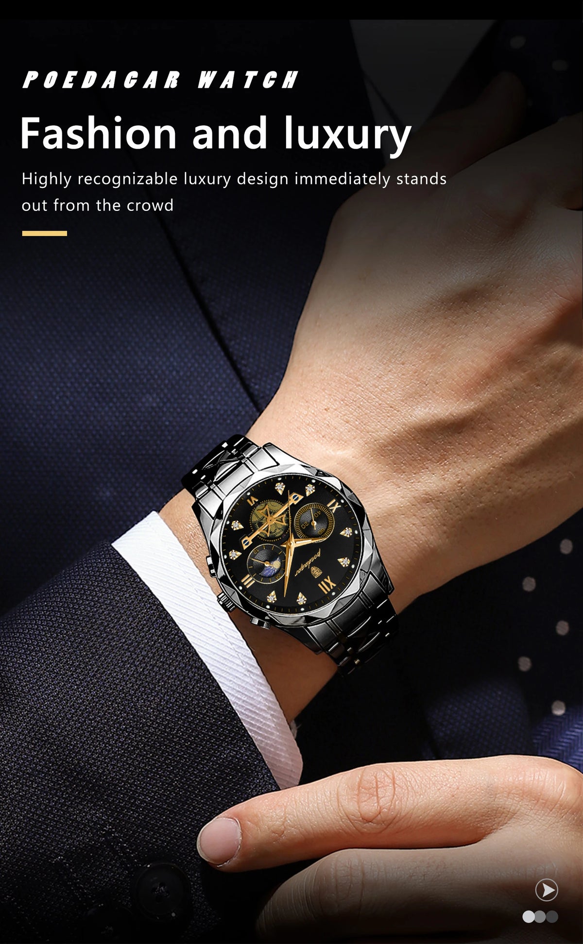 POEDAGAR 996 Men's Business Chronograph Watch – Stainless Steel Luminous | The Party Days | The Party Days