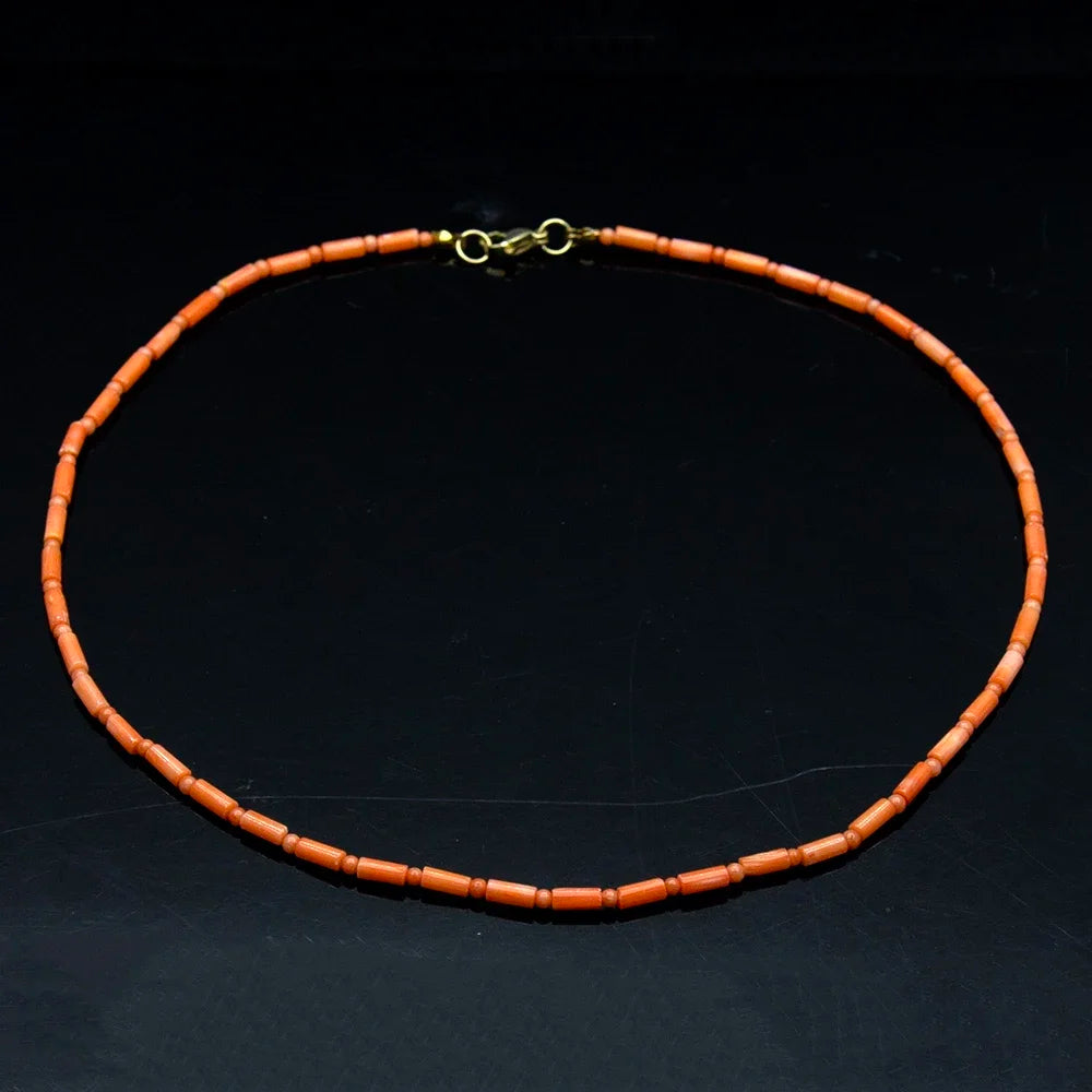 Natural Orange Coral Cylinder Bead Necklace – 3x7mm with Round Spacers – The Party Days | The Party Days