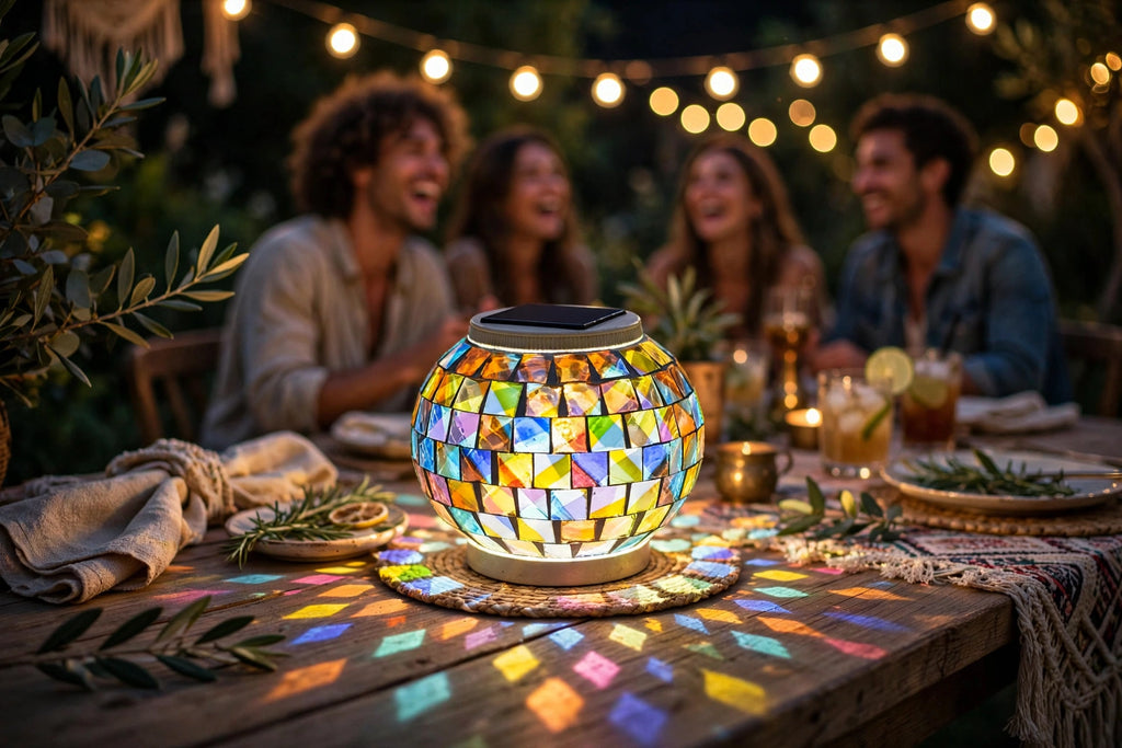 Solar Mosaic Glass Ball Garden Light – Color Changing Outdoor Table Lamp – The Party Days